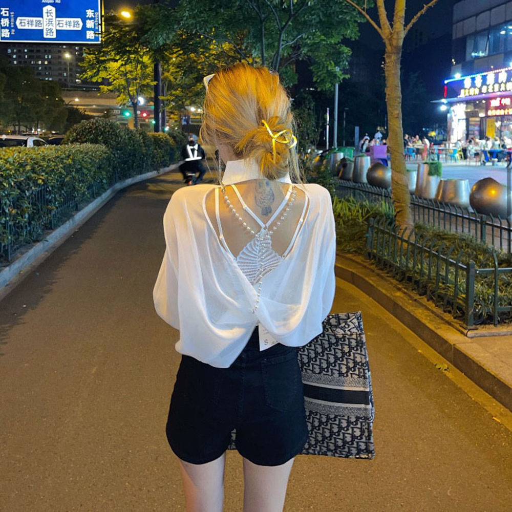 Cami Top Lace - Fashion Chiffon Backless Sunscreen Long Sleeve