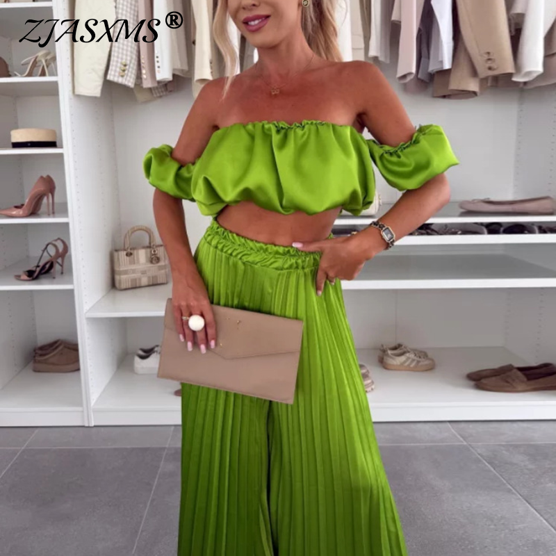 Strapless Bra Backless - Sexy Solid Satin Pleated Two Piece