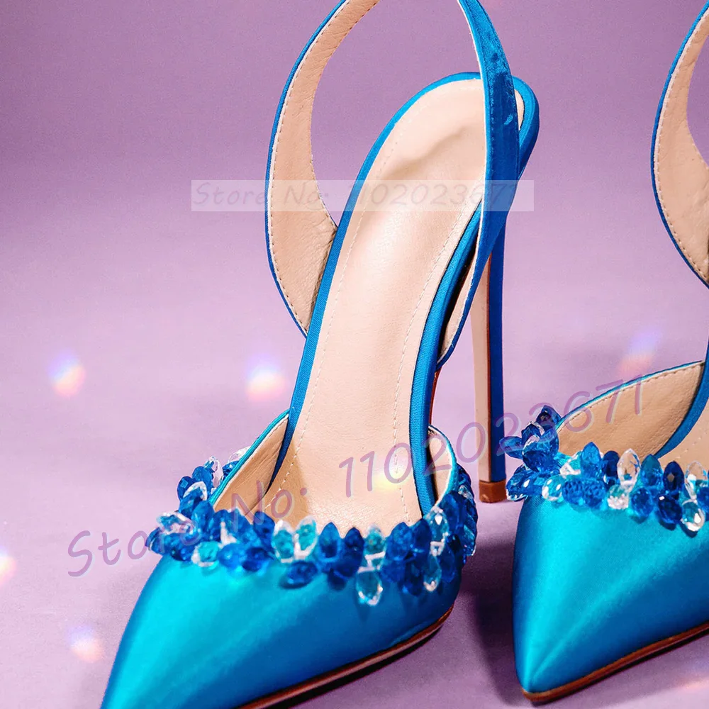 Blue Crystal Trim Elegant Sati - Slip Dress Satin บทวิจารณ์และราคา