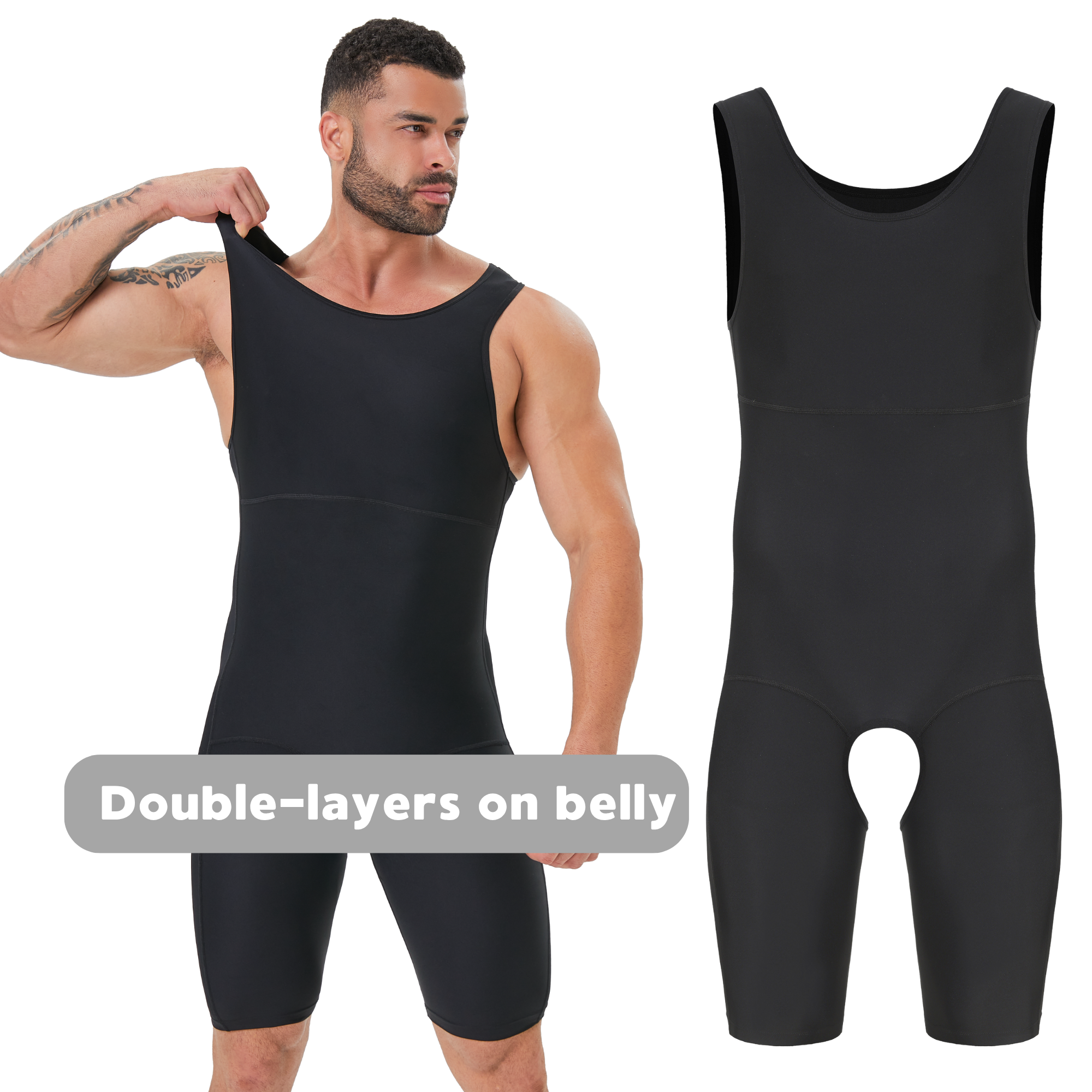 Men's Double Layer Tummy Contr - Shapewear Bodysuit Firm บทวิจารณ์และราคา