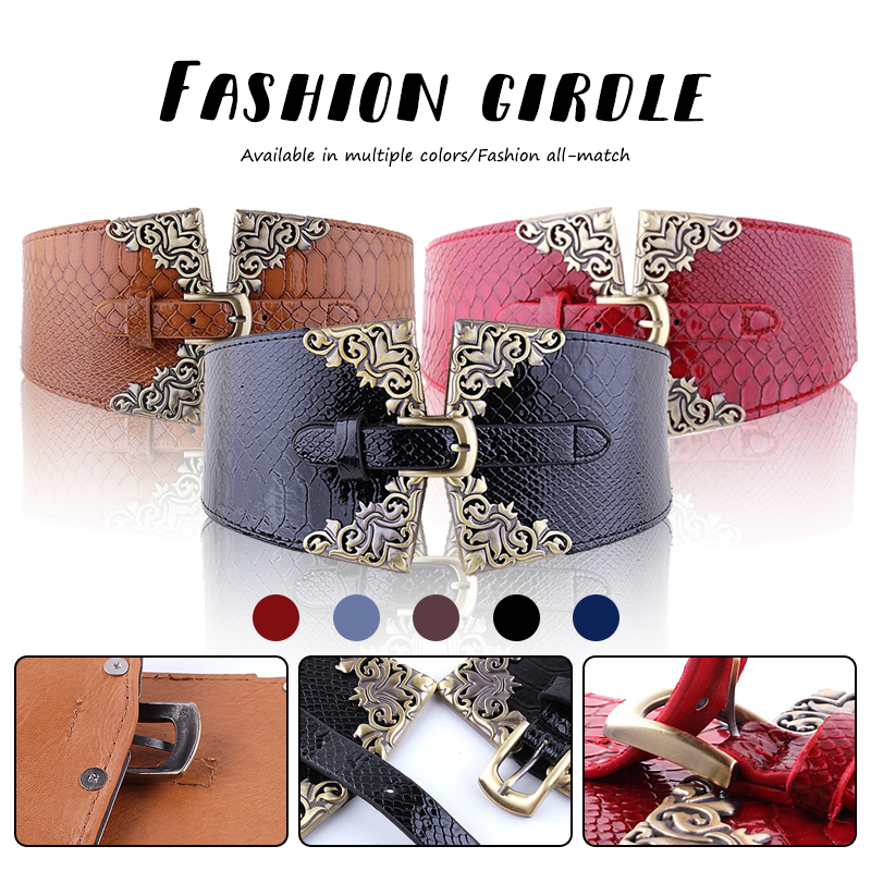 Women Elastic Buckle Wide Belt - Corset Waist Cinch บทวิจารณ์และราคา