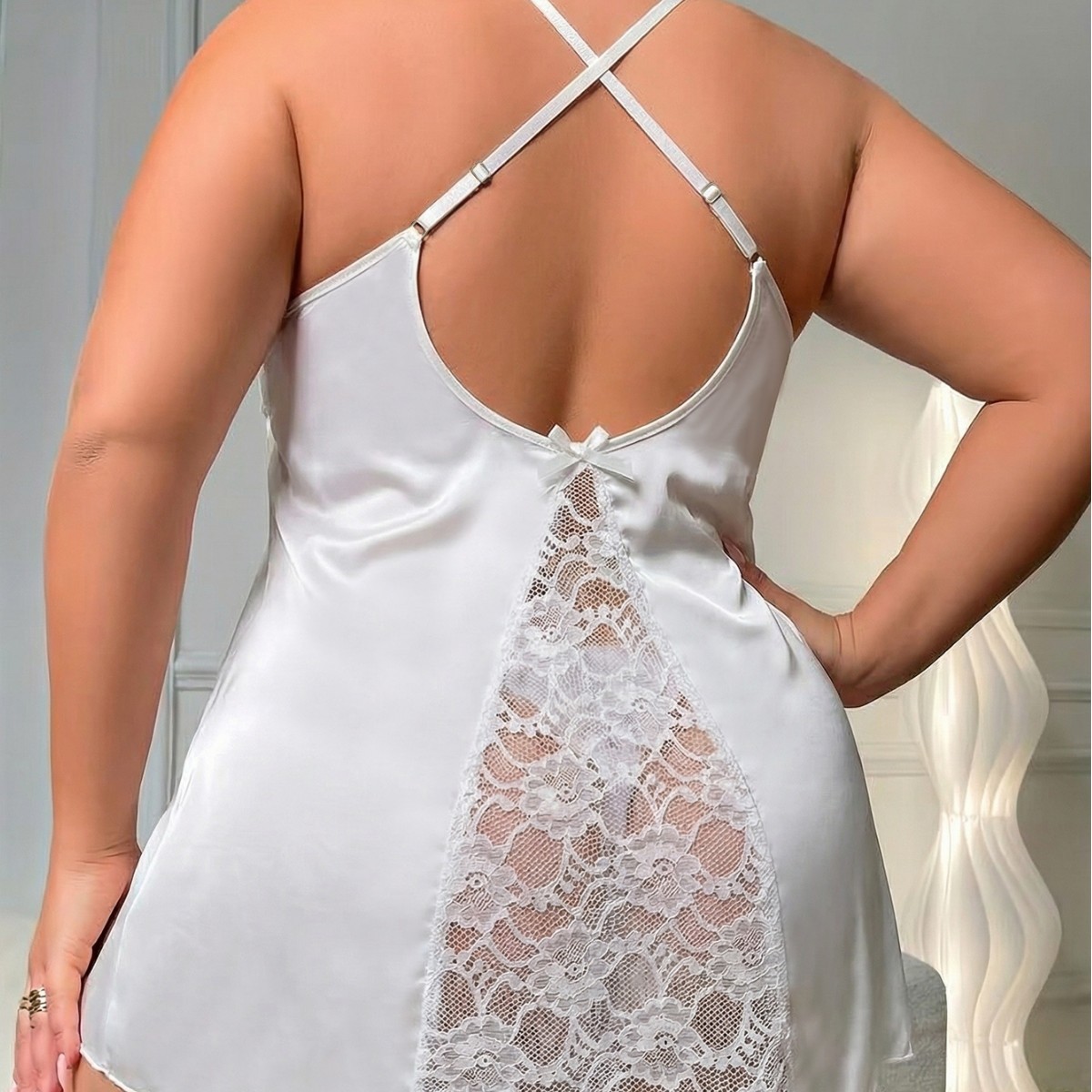 Women's Plus Size White Satin  - Slip Dress Satin บทวิจารณ์และราคา