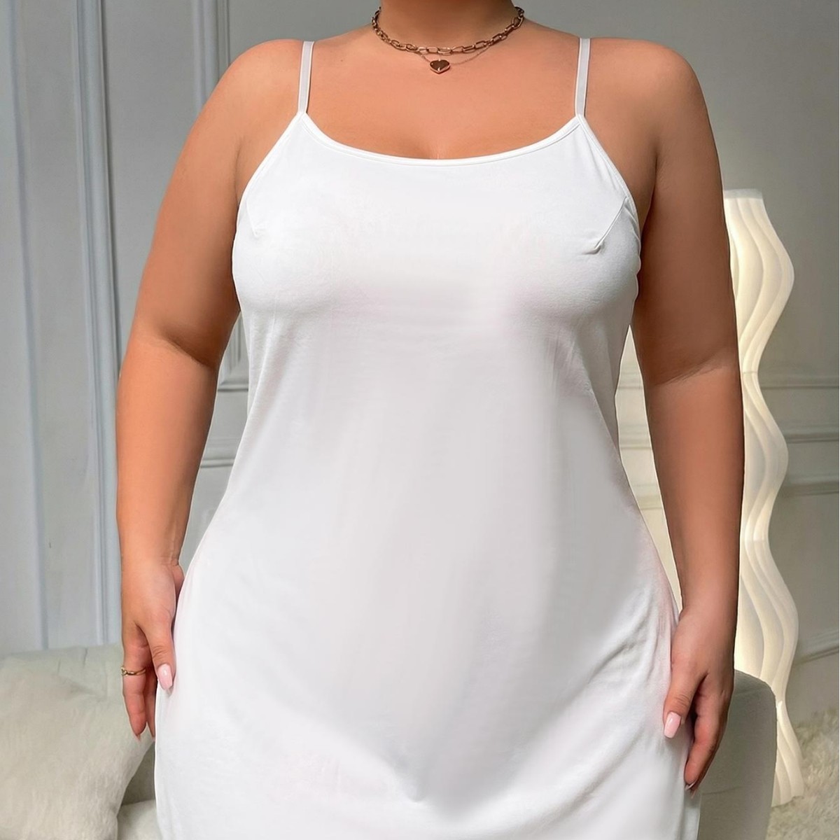 Women's Plus Size White Satin  - Slip Dress Satin บทวิจารณ์และราคา