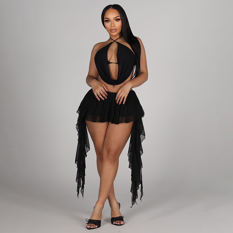 Women Sexy Solid Mesh 2 Piece  - Cami Top Lace บทวิจารณ์และราคา