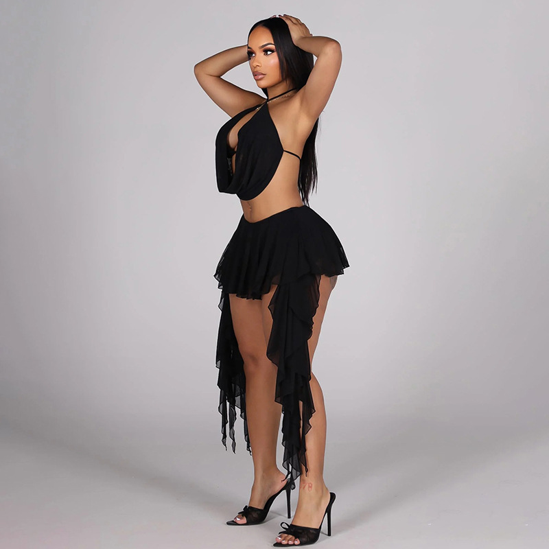Women Sexy Solid Mesh 2 Piece  - Cami Top Lace บทวิจารณ์และราคา