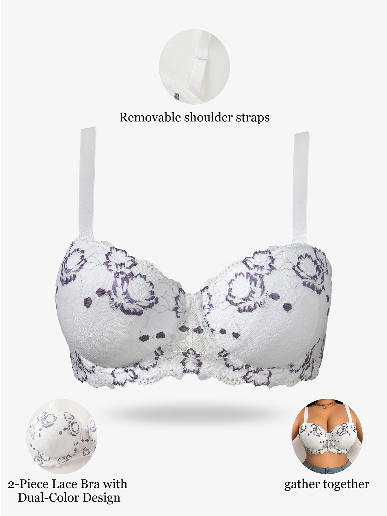 Plus Size Lace & Embroidery Wo - Push Up Bra Padded บทวิจารณ์และราคา