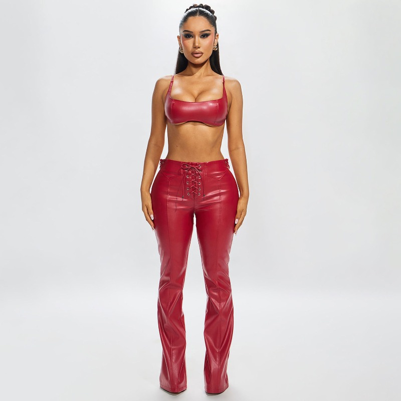 Women Fashion PU Leather 2 Pie - Cami Top Lace บทวิจารณ์และราคา