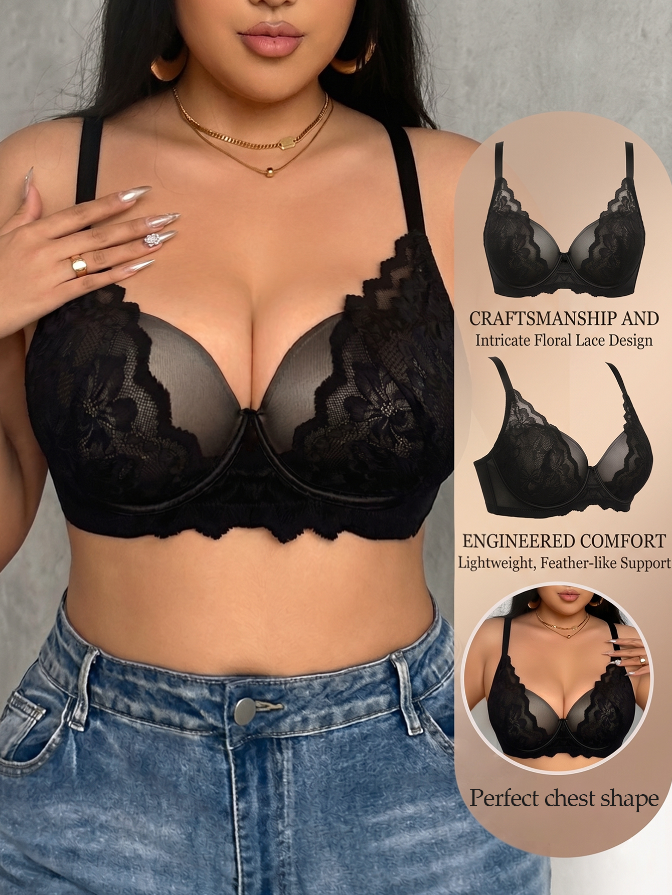 Wide Strap Plus Size Women Bra - Push Up Bra Padded บทวิจารณ์และราคา