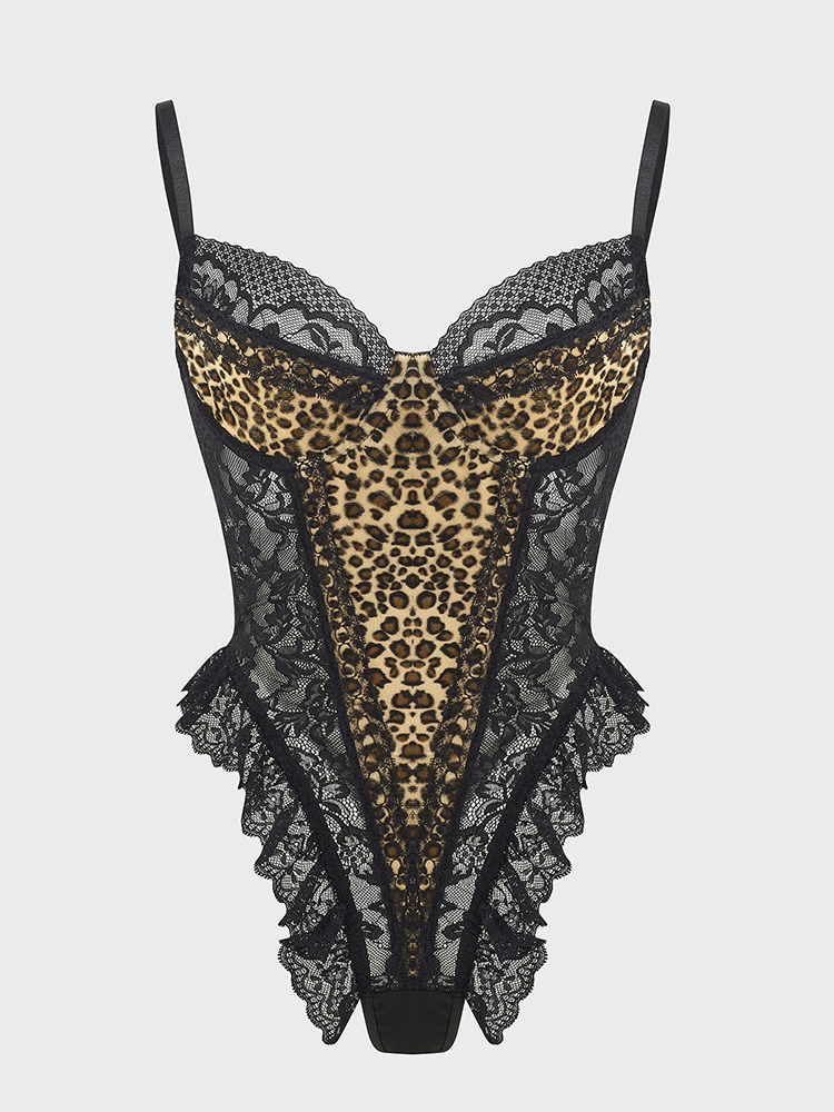 Sexy Lace Leopard Pattern Body - Shapewear Bodysuit Firm บทวิจารณ์และราคา