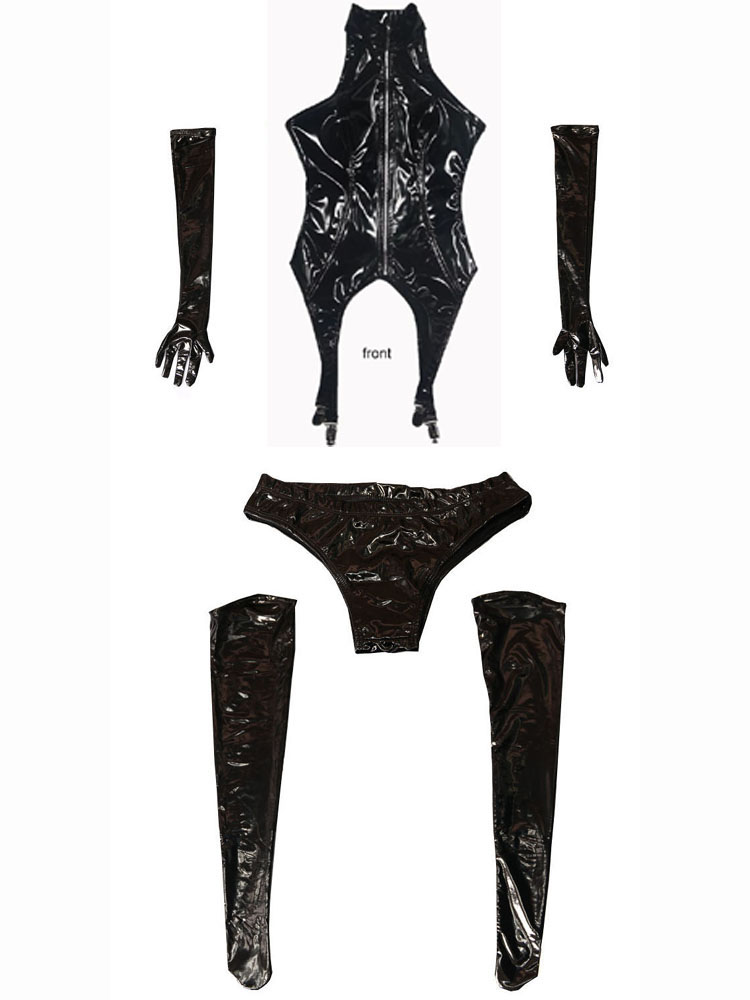 4PCS/SET Wet Look PVC Catsuit  - Garter Belt Set บทวิจารณ์และราคา