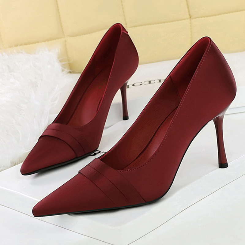 Women Elegant Burgundy 8cm Hig - Slip Dress Satin บทวิจารณ์และราคา