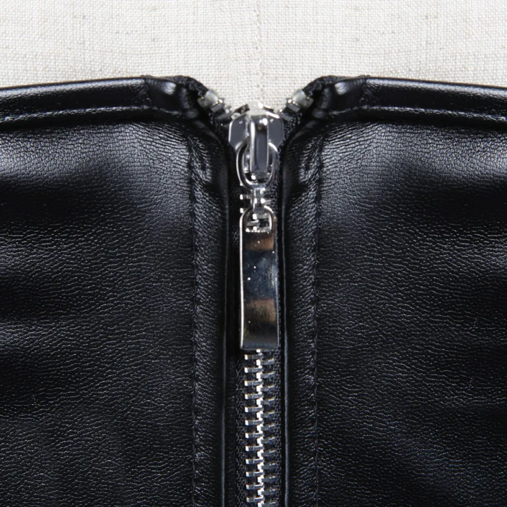 Black Short Zipper PU Faux Lea - Corset Waist Cinch บทวิจารณ์และราคา