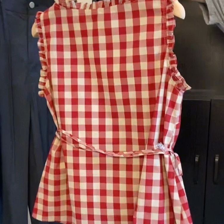 Retro Red Plaid Sleeveless Ves - Corset Waist Cinch บทวิจารณ์และราคา