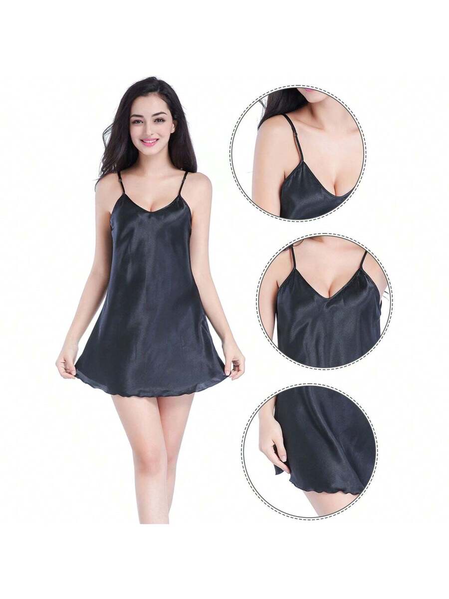 Women Satin Chemise Nightgown  - Slip Dress Satin บทวิจารณ์และราคา