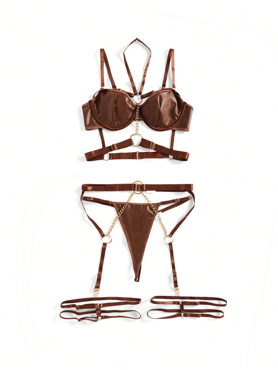 Patent Leather Underwire Bra A - Garter Belt Set บทวิจารณ์และราคา