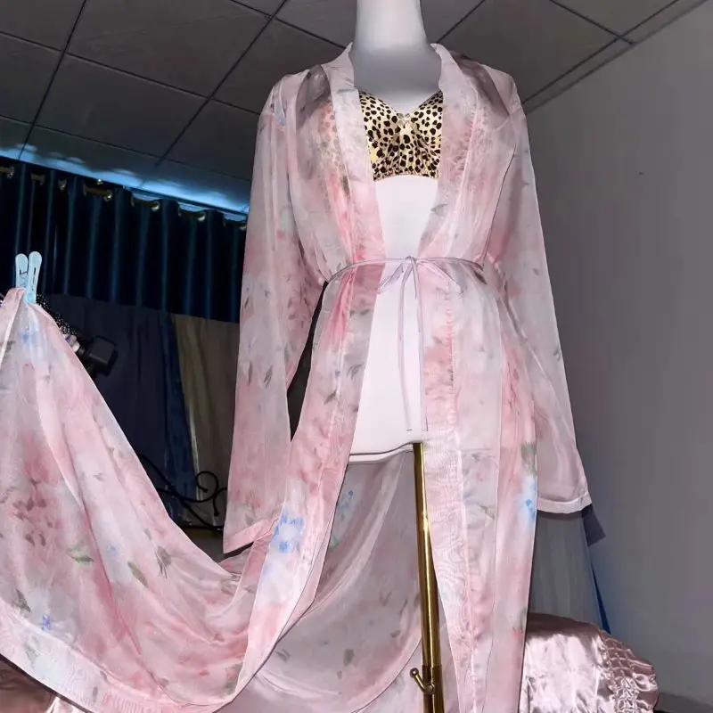 Pink Silk Printed See Through  - Robe Silk Women บทวิจารณ์และราคา