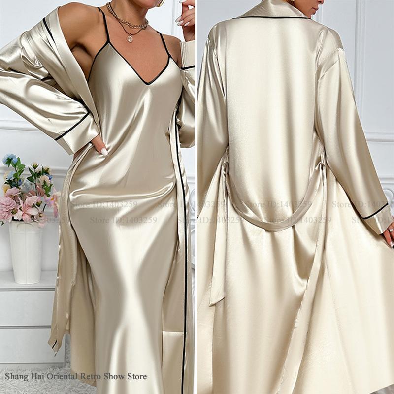 Sexy Long Twinset Robe Set Che - Robe Silk Women บทวิจารณ์และราคา