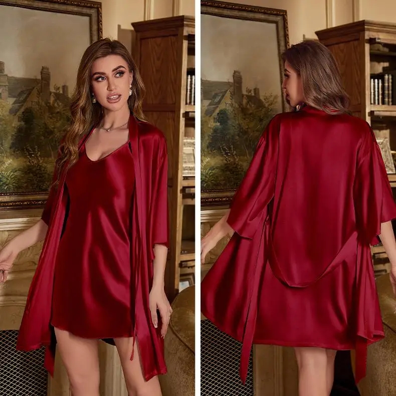 2PC Robe Suit Women Rayon Bath - Robe Silk Women บทวิจารณ์และราคา
