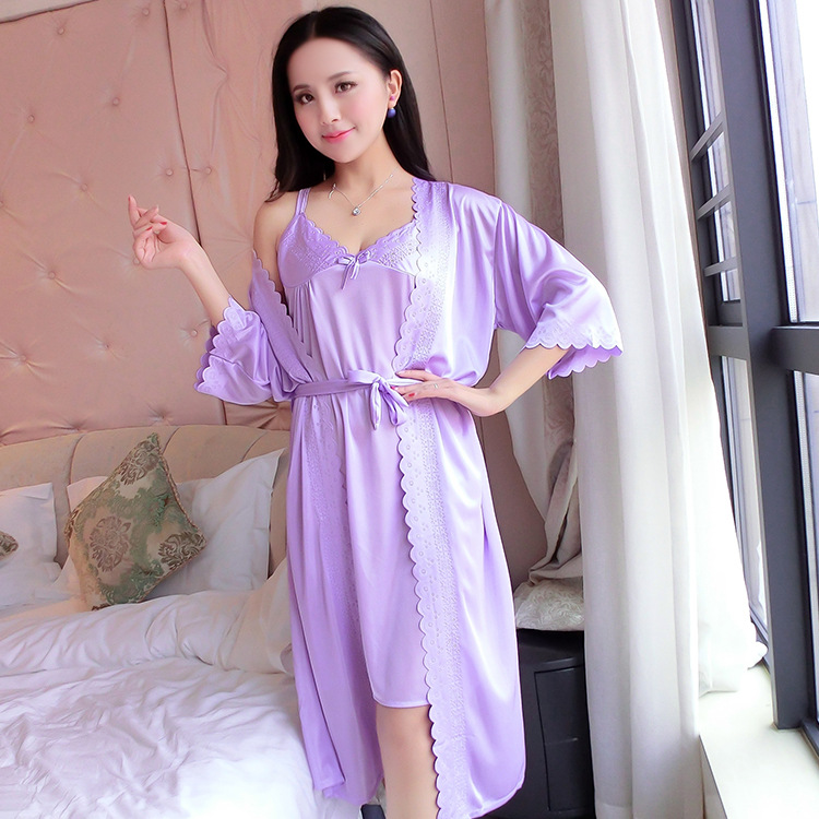 2pcs/Set Women Nightwear Ice S - Robe Silk Women บทวิจารณ์และราคา
