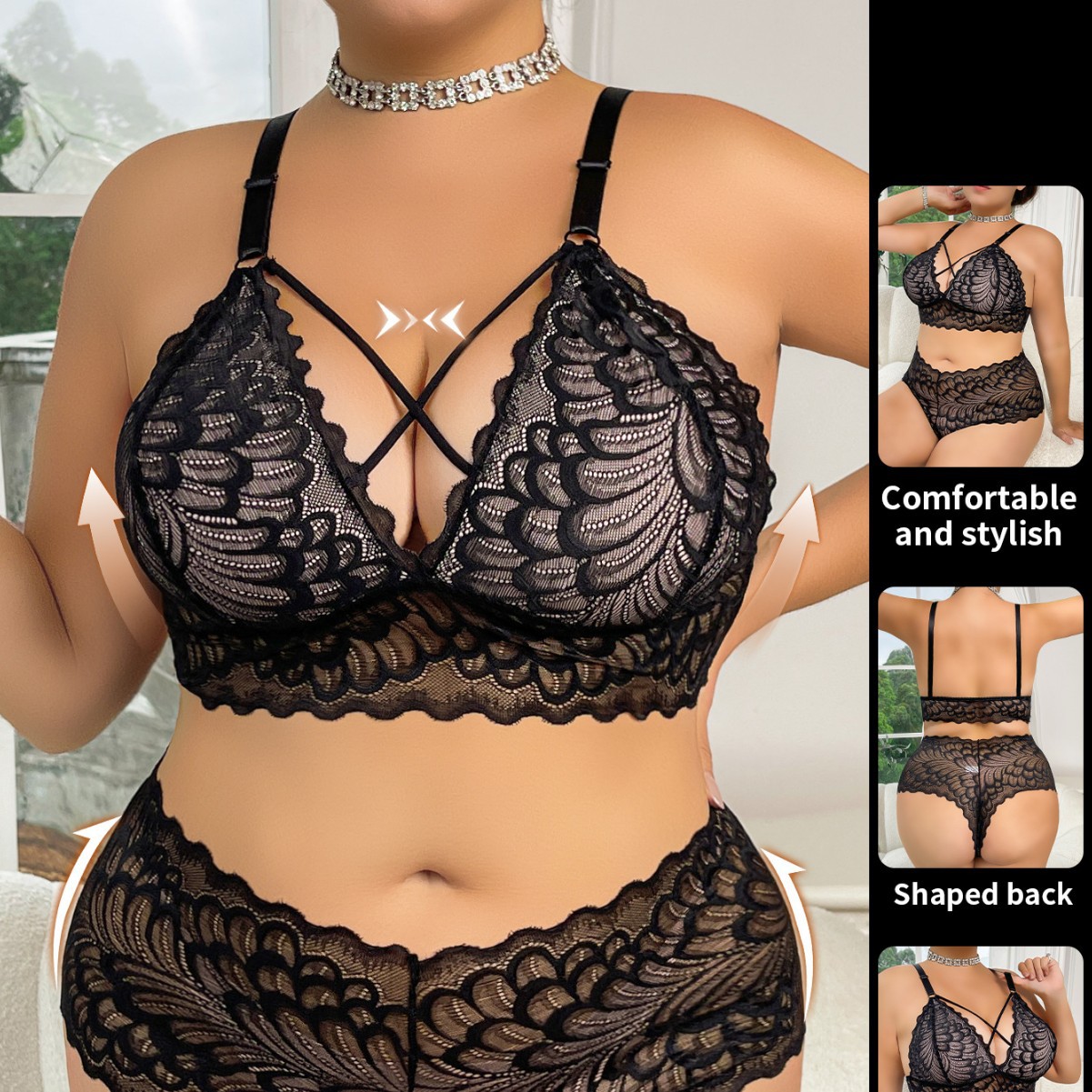 Plus Size Lingerie Set Wire-Fr - Seamless Underwear Women บทวิจารณ์และราคา